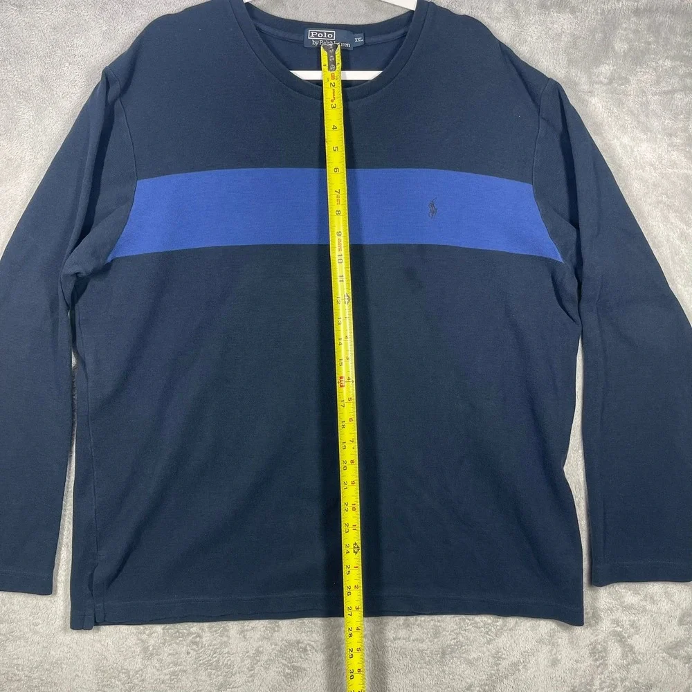 Polo Ralph Lauren pullover Mens XXL Navy Blue Stripe Long Sleeve Pony Vintage